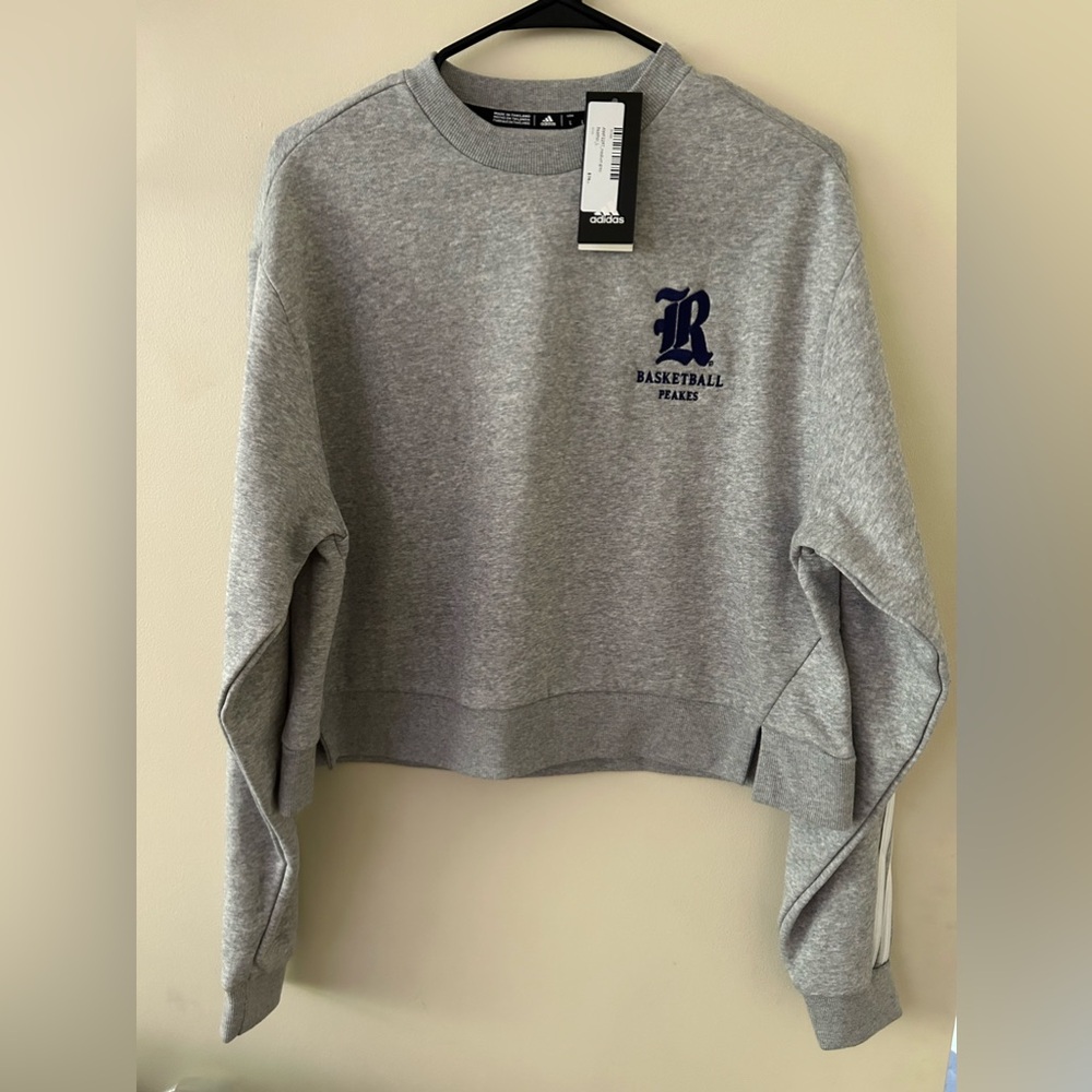 NWT!-Adidas -{Size L}- Grey and white Rice University cropped sweater.